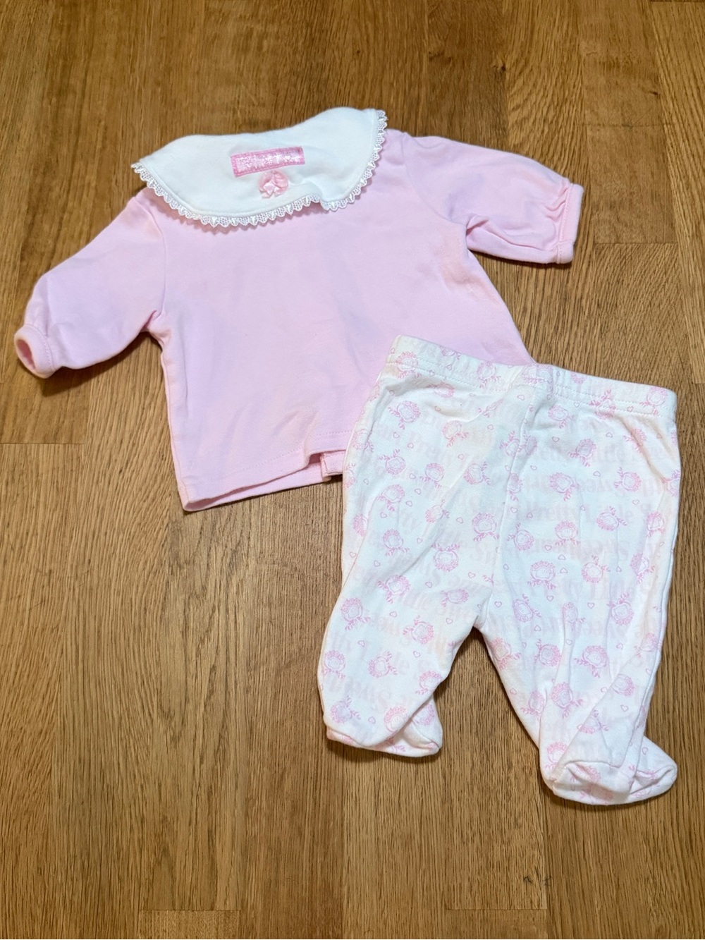 Vintage 90s Y2K McBaby Preemie White Pink 2 Piece Outfit Set - Picture 2 of 6